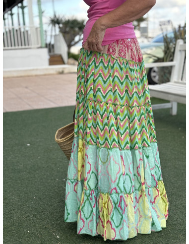 🌸✨ Falda Larga Estampada verde y turquesa:...