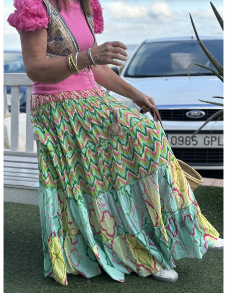 🌸✨ Falda Larga Estampada verde y turquesa: Elegancia y Frescura 🌈