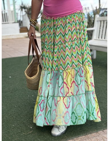 🌸✨ Falda Larga Estampada verde y turquesa:...