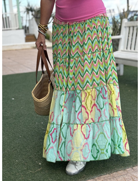 🌸✨ Falda Larga Estampada verde y turquesa: Elegancia y Frescura 🌈