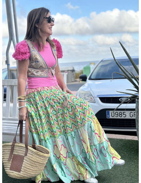 🌸✨ Falda Larga Estampada verde y turquesa: Elegancia y Frescura 🌈