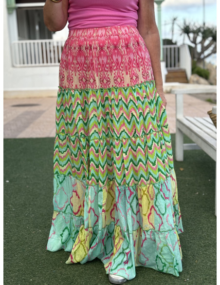 🌸✨ Falda Larga Estampada verde y turquesa: Elegancia y Frescura 🌈