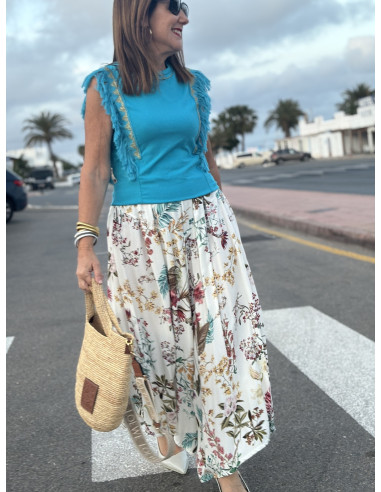 🌸 Pantalón Baggy Floral Blanco: Elegancia y...