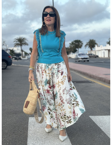 🌸 Pantalón Baggy Floral Blanco: Elegancia y Movimiento 🌿
