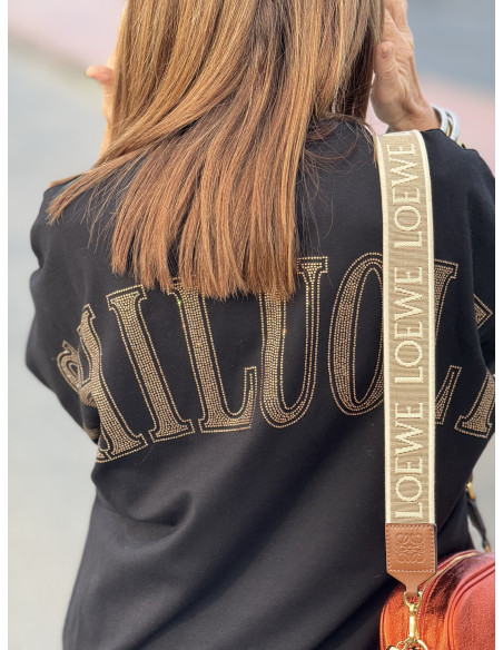 👗🐅✨ Vestido Negro con Tigre y Letras en Strass