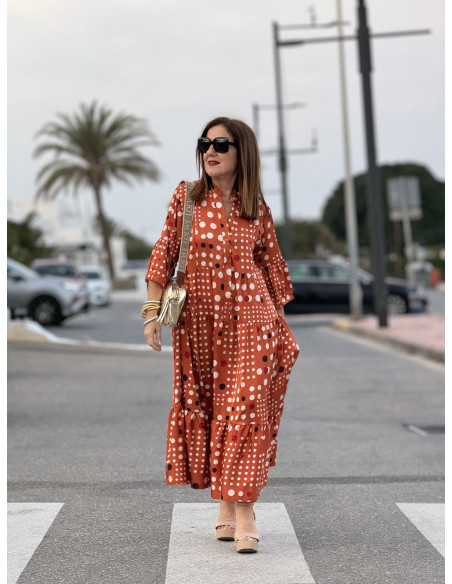 🌈 Vestido Satén Lunares Multicolores naranja