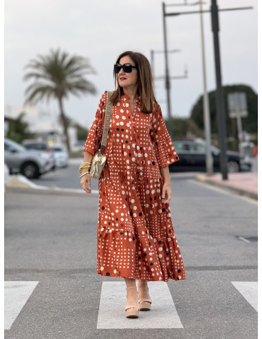 🌈 Vestido Satén Lunares Multicolores naranja