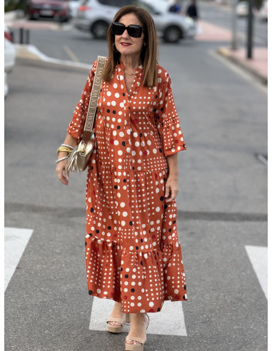 🌈 Vestido Satén Lunares Multicolores naranja