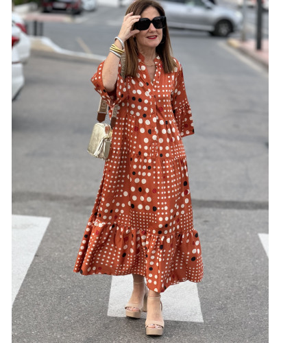 🌈 Vestido Satén Lunares Multicolores naranja 2