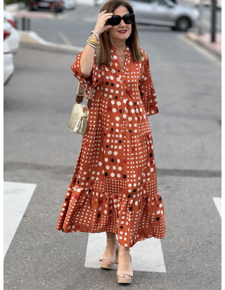 🌈 Vestido Satén Lunares Multicolores naranja