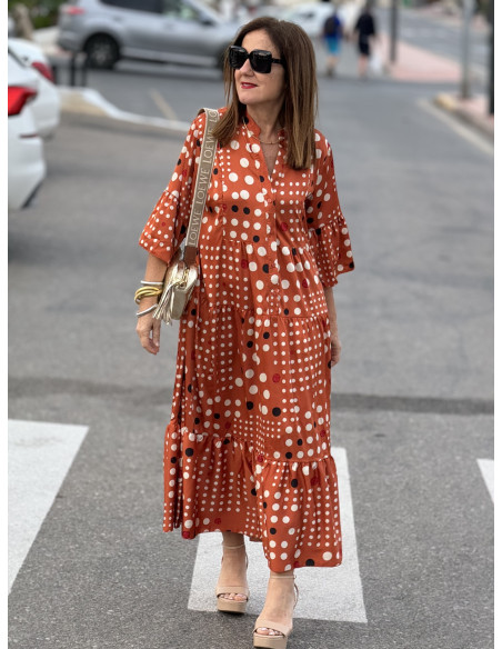 🌈 Vestido Satén Lunares Multicolores naranja
