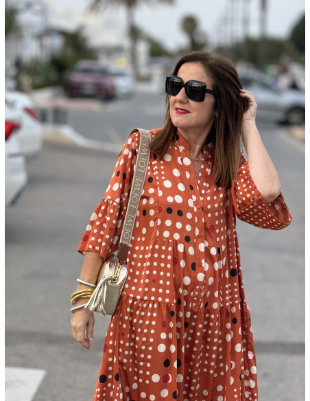 🌈 Vestido Satén Lunares Multicolores naranja