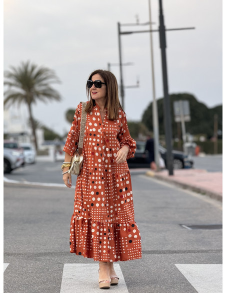 🌈 Vestido Satén Lunares Multicolores naranja