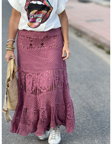 🌸👗 Falda de Crochet Rosa: Elegancia en...