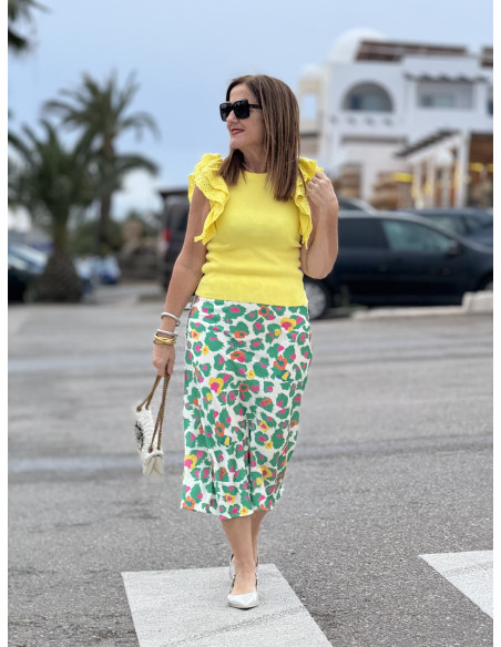 🌺 Falda Satén Estampada: Vibrante y Elegante 🌺