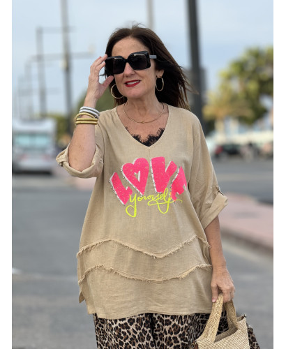 🌀 Camiseta Lino Zig-zag: LOVE en Tostado 🌀 2