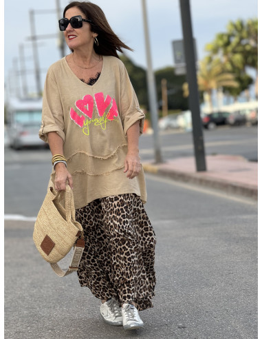🌀 Camiseta Lino Zig-zag: LOVE en Tostado 🌀
