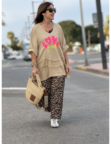 🌀 Camiseta Lino Zig-zag: LOVE en Tostado 🌀