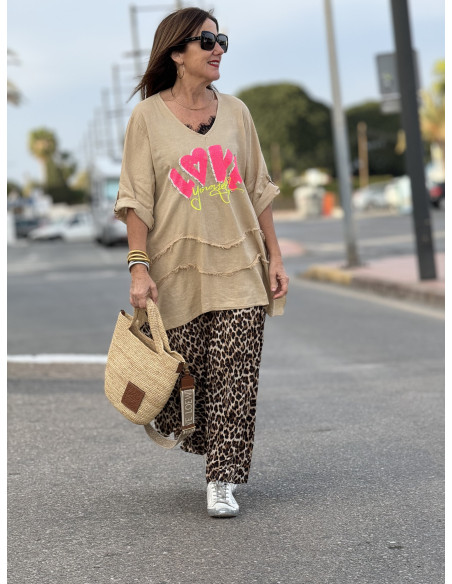 🌀 Camiseta Lino Zig-zag: LOVE en Tostado 🌀