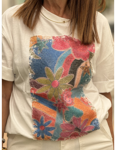 Camiseta Blanca con Detalle de Lentejuelas y...