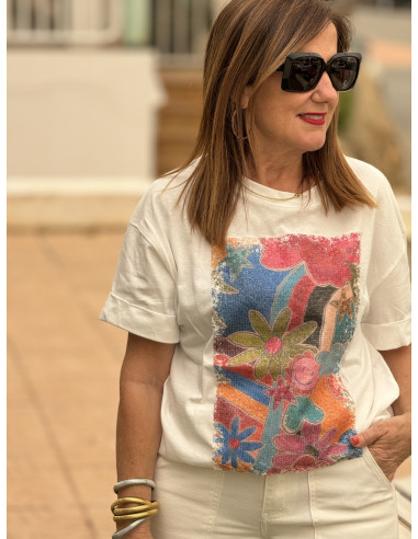 Camiseta Blanca con Detalle de Lentejuelas y...
