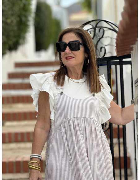 🌟 Peto de Lino Navy en camel y Blanco: Estilo y Comodidad en Uno