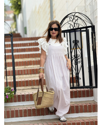 🌟 Peto de Lino Navy en camel y Blanco: Estilo y Comodidad...