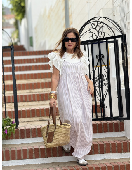 🌟 Peto de Lino Navy en camel y Blanco: Estilo y Comodidad en Uno