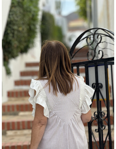 🌟 Peto de Lino Navy en camel y Blanco: Estilo y...