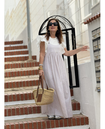 🌟 Peto de Lino Navy en camel y Blanco: Estilo y Comodidad... 2