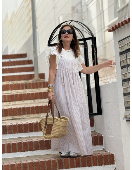🌟 Peto de Lino Navy en camel y Blanco: Estilo y Comodidad en Uno