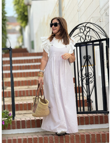 🌟 Peto de Lino Navy en camel y Blanco: Estilo y...