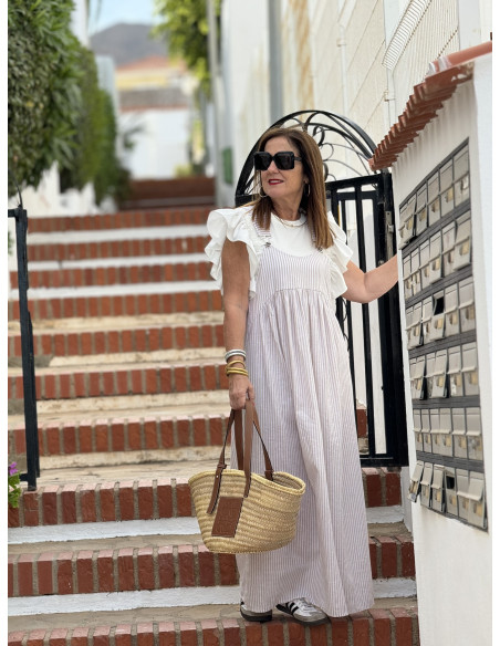 🌟 Peto de Lino Navy en camel y Blanco: Estilo y Comodidad en Uno