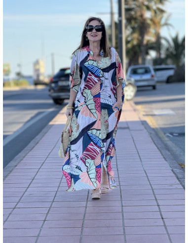 Vestido Camisero Estampado con Hojas 🌿