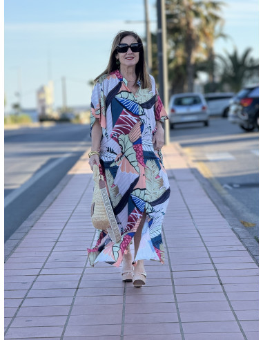 Vestido Camisero Estampado con Hojas 🌿
