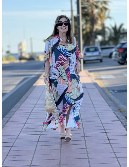 Vestido Camisero Estampado con Hojas 🌿