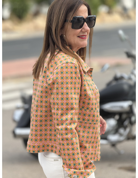 Chaqueta de Antelina Estampado Retro en Colores Vibrantes 🌈