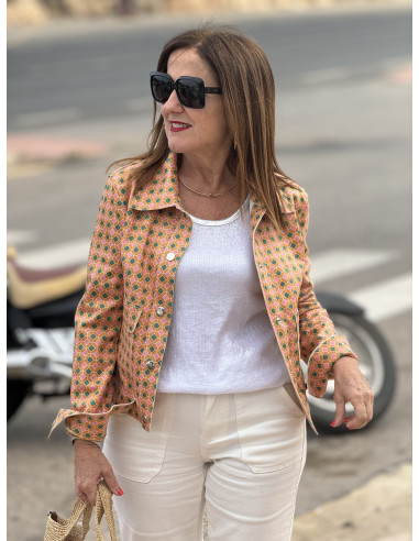 Chaqueta de Antelina Estampado Retro en Colores...