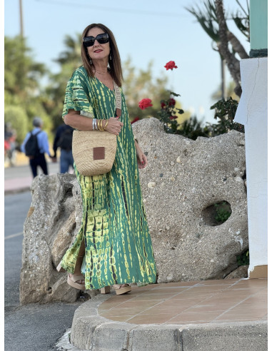 Maxi Vestido en Verde con Estampado en Lima