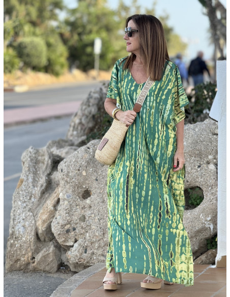 Maxi Vestido en Verde con Estampado en Lima