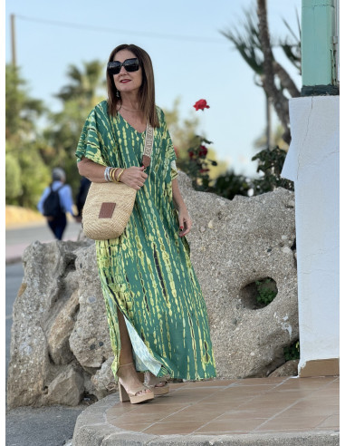 Maxi Vestido en Verde con Estampado en Lima