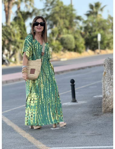 Maxi Vestido en Verde con Estampado en Lima