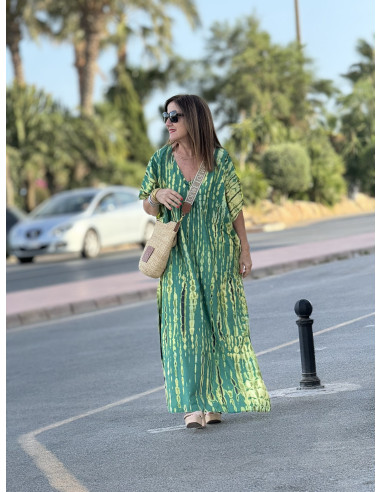Maxi Vestido en Verde con Estampado en Lima