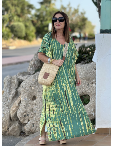 Maxi Vestido en Verde con Estampado en Lima