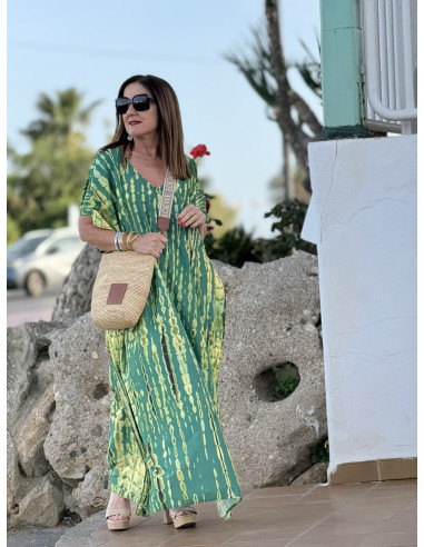 Maxi Vestido en Verde con Estampado en Lima