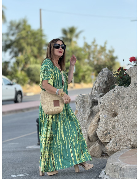 Maxi Vestido en Verde con Estampado en Lima