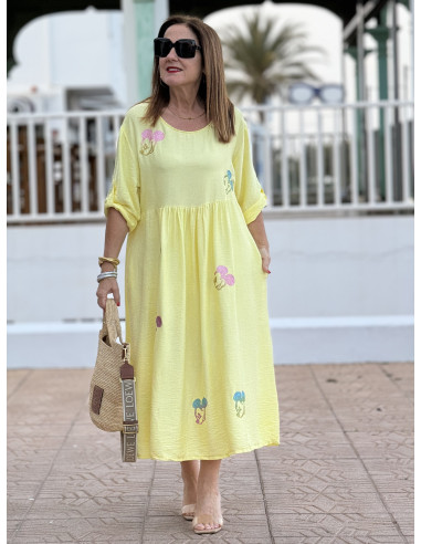 Vestido  Amarillo con Detalle de Mickey