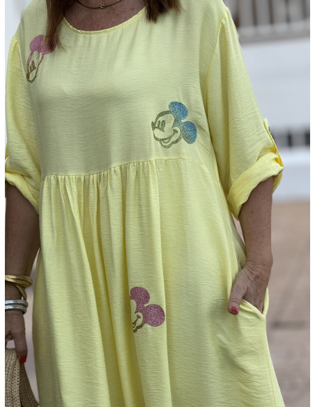 Vestido  Amarillo con Detalle de Mickey