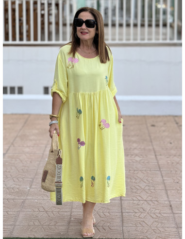Vestido  Amarillo con Detalle de Mickey