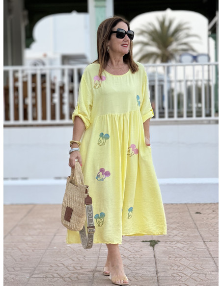 Vestido  Amarillo con Detalle de Mickey